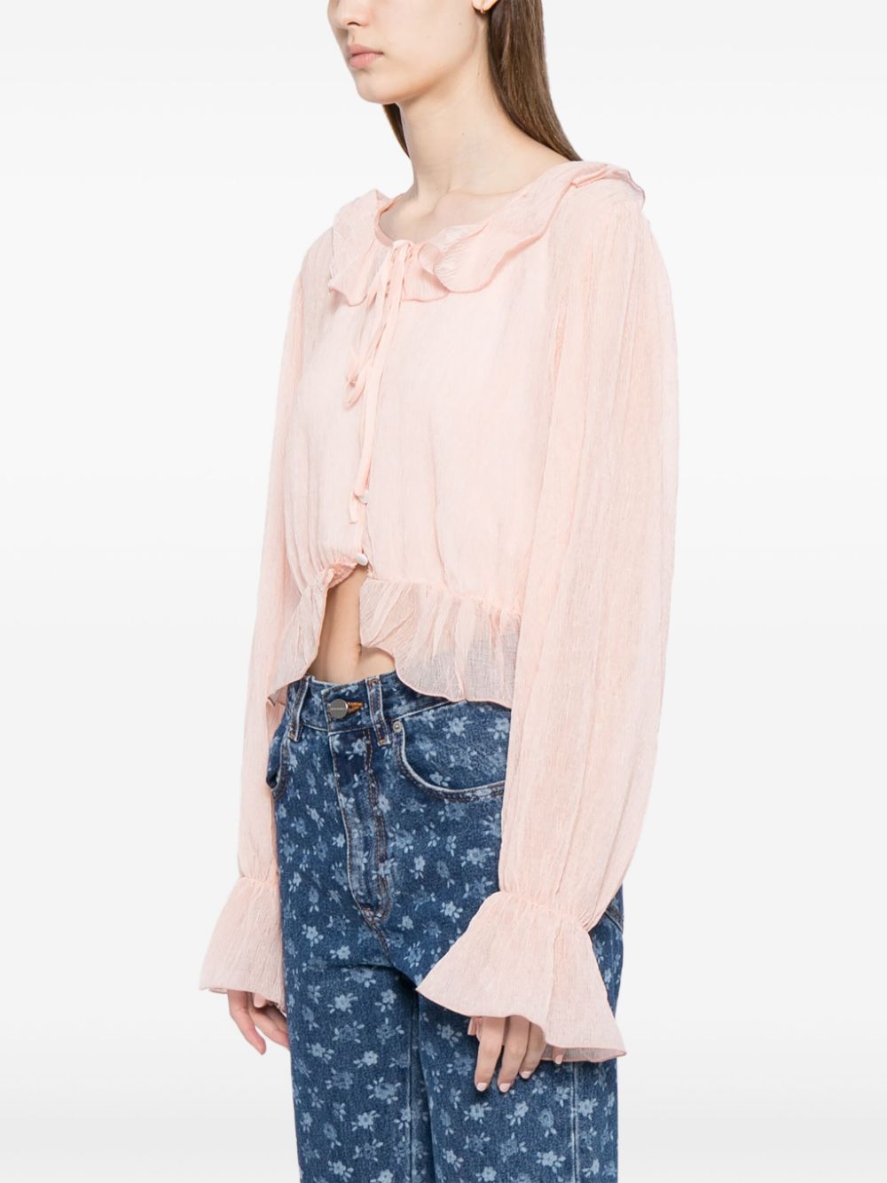 Shop B+ab Semi-sheer Crop Blouse In Pink