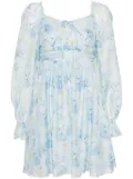 b+ab floral-print pleat-detail minidress - Blue