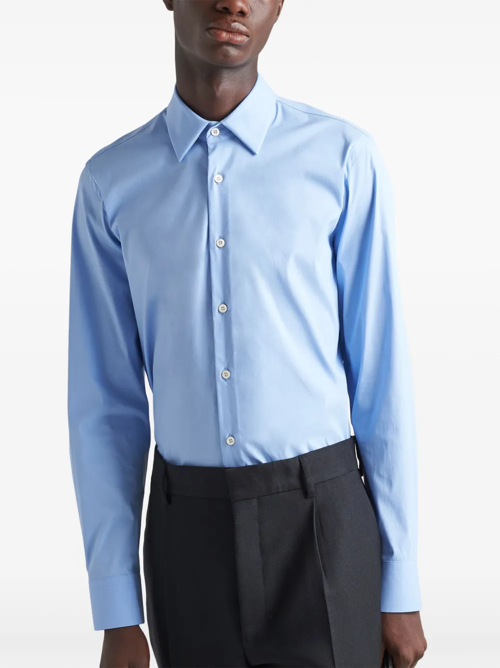 Shop Prada Cotton Poplin Shirt In Blue