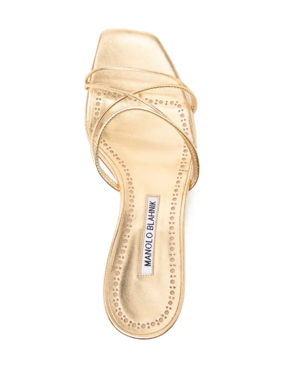 Manolo Blahnik 50mm Ninfemu Sandals | Gold | FARFETCH