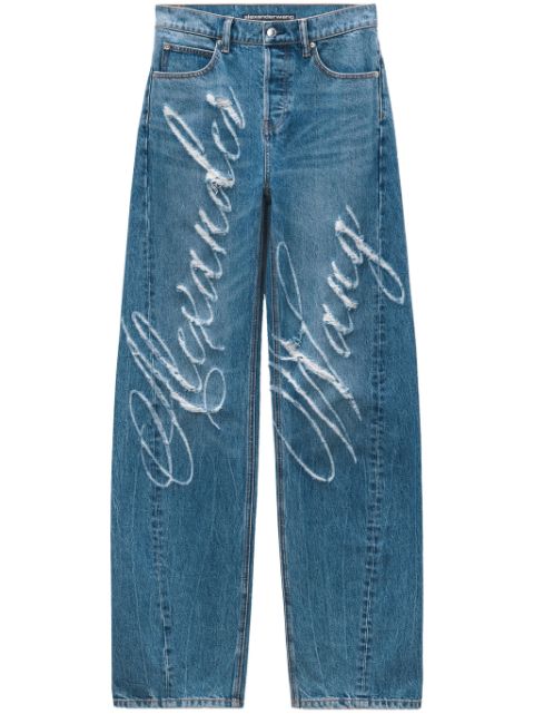 Alexander Wang logo-frayed wide-leg jeans Women