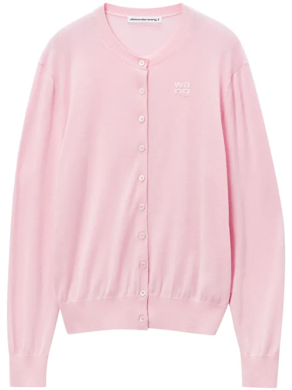 Alexander Wang logo-embossed merino-wool Cardigan Pink FARFETCH IN