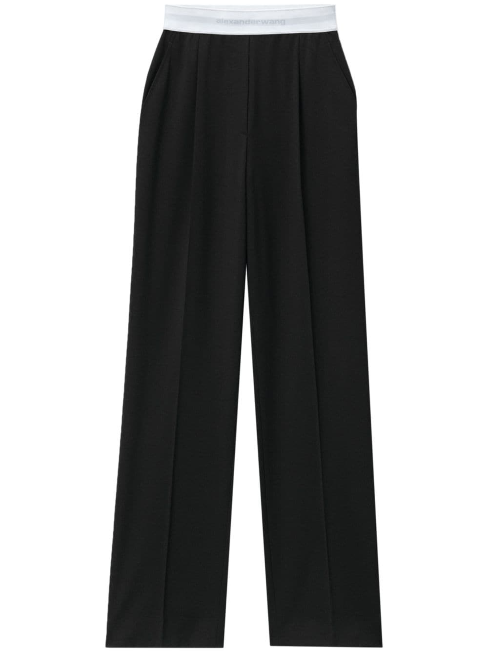 Alexander Wang Pleat-detail Logo-waistband Trousers In Black