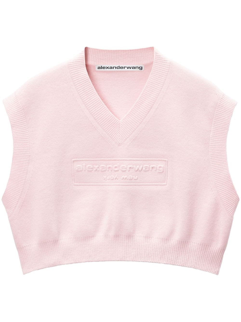 Alexander Wang Logo-debossed Cropped Knitted Top In Pink