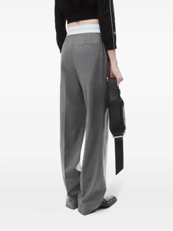 Alexander Wang pleat-detail logo-waistband Trousers | Grey Alexander Wang pleat-detail logo-waistband Trousers | Grey