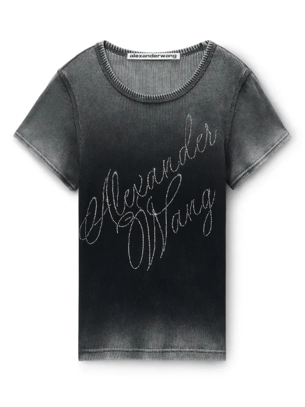 Alexander Wang Hotfix Cursive-logo Cotton T-shirt | Grey