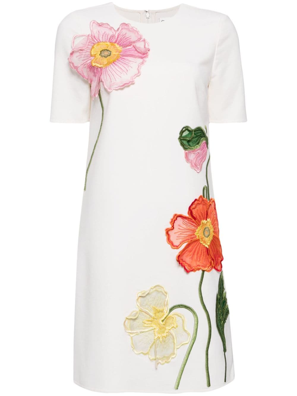 Oscar De La Renta Poppies Wool-blend Dress In White
