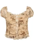 b+ab floral-print ruffled-detail top - Neutrals