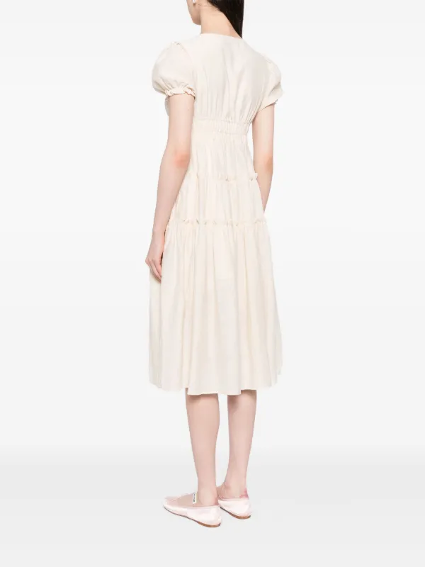 open lace back dress White French retro pleated layered short-sleeved dress – remulia