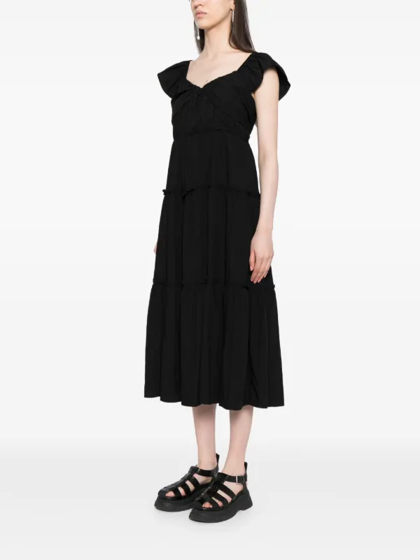 open lace back dress Pleated Satin Tiered Midi Dress S