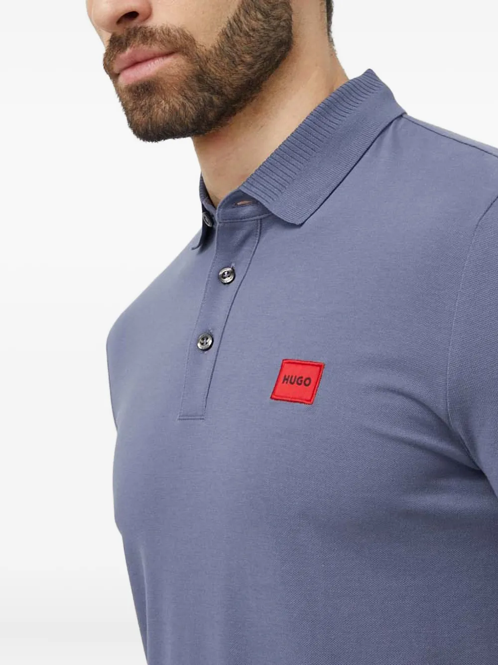 Hugo Boss Button Logo Polo Shirt In Blue