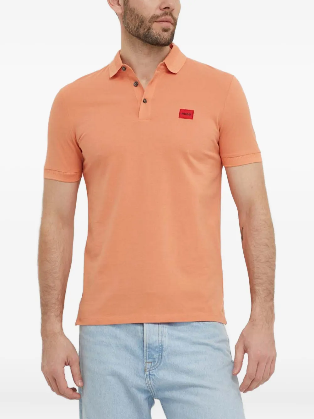 Hugo Boss Logo-patch Polo Shirt In Orange