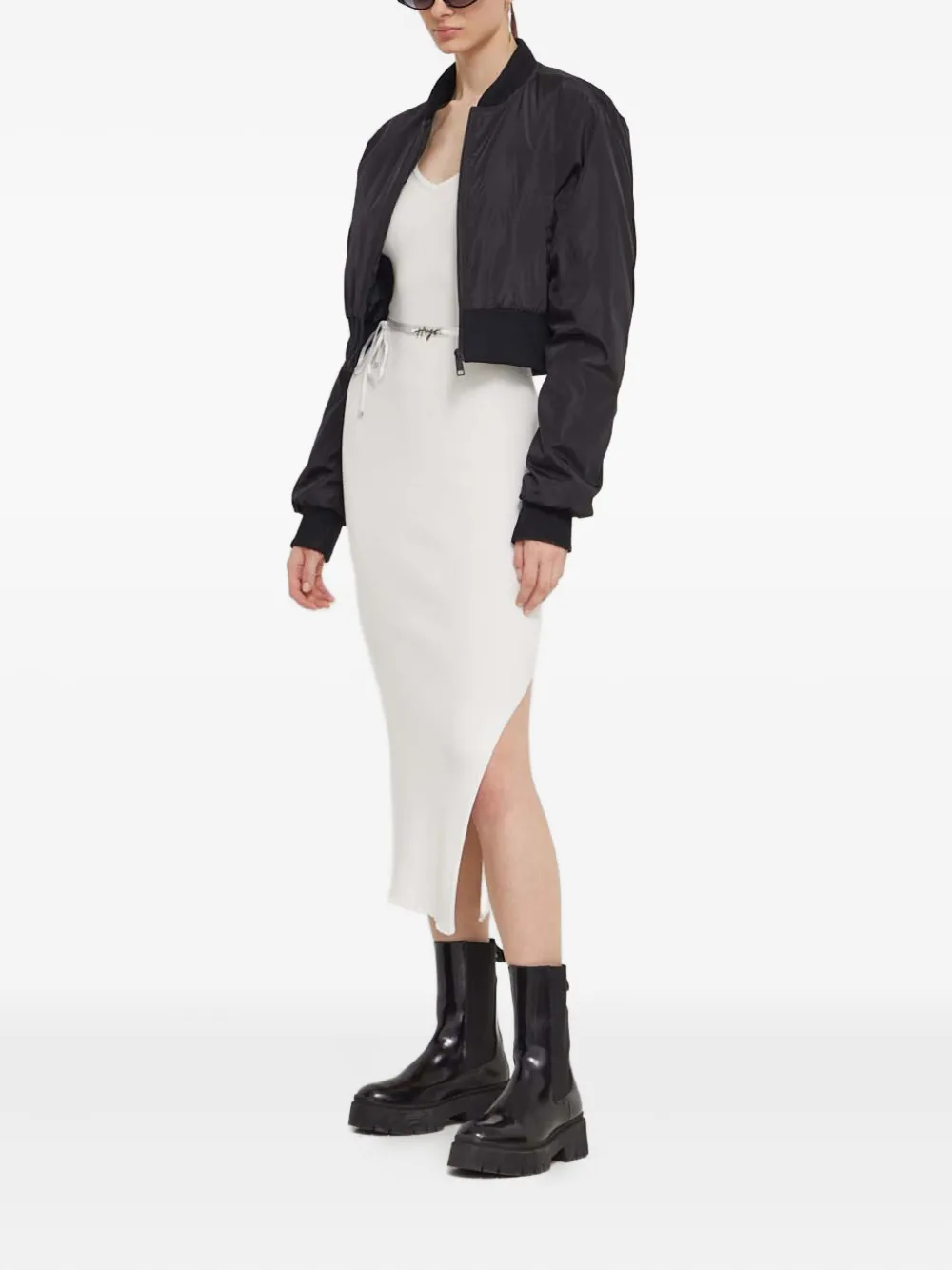 Hugo Boss Ribbed Tie Midi Dress In White