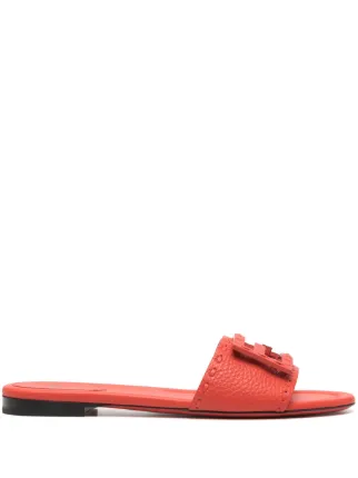 サンダル・ミュール Fendi Coral Leather Baguette Slippers FENDI Baguette Leather Sandals | Red | FARFETCH JO