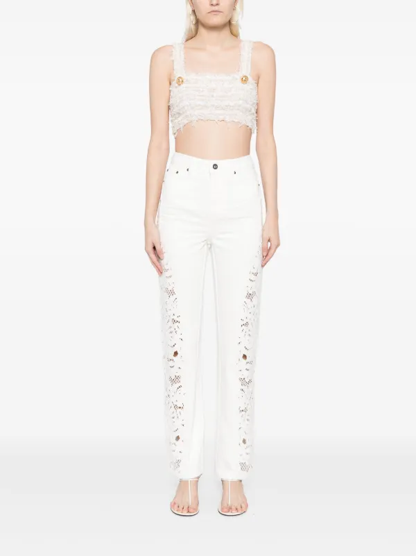 Self-Portrait Embroidered Cotton Jeans | White | FARFETCH