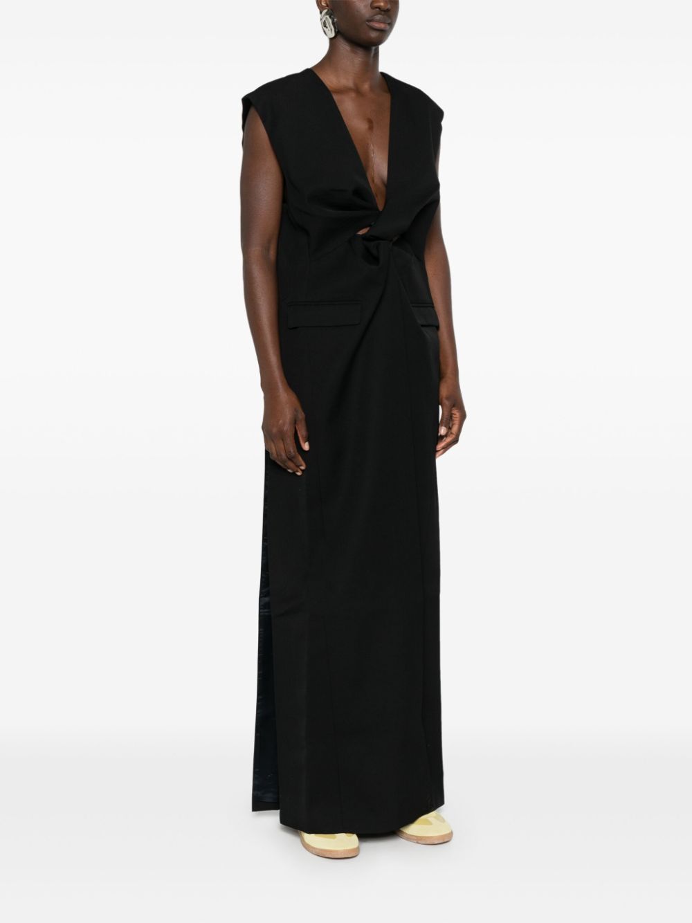 Shop Botter Twist-detailed Virgin Wool Maxi Dress In Black