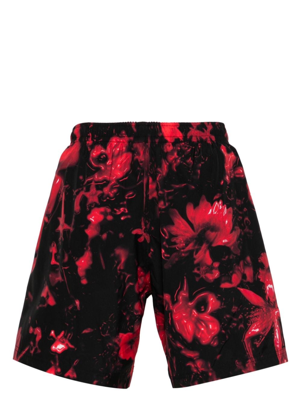 Shop Alexander Mcqueen Wax Flower Swim Shorts In Black