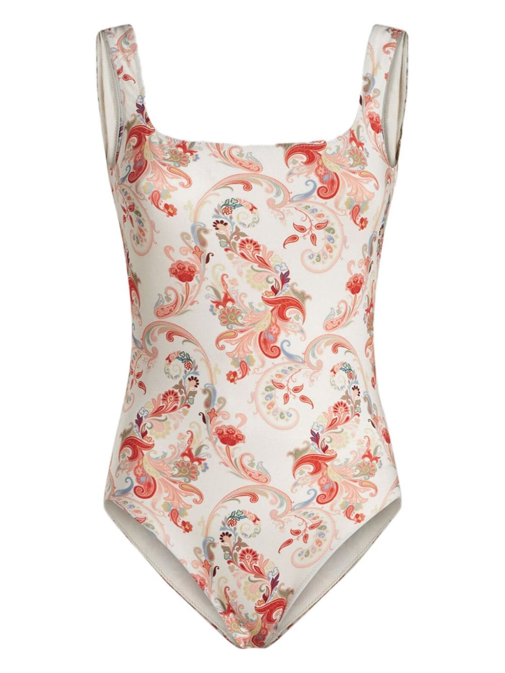 Shop Etro Paisley-print Square-neck Swimsuit In White