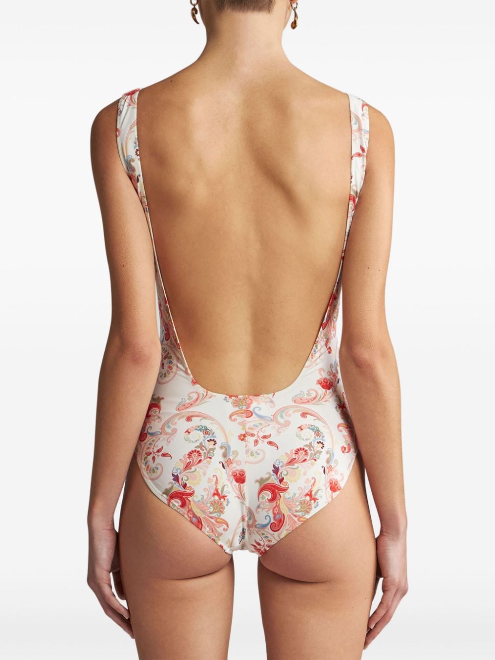 Shop Etro Paisley-print Square-neck Swimsuit In White