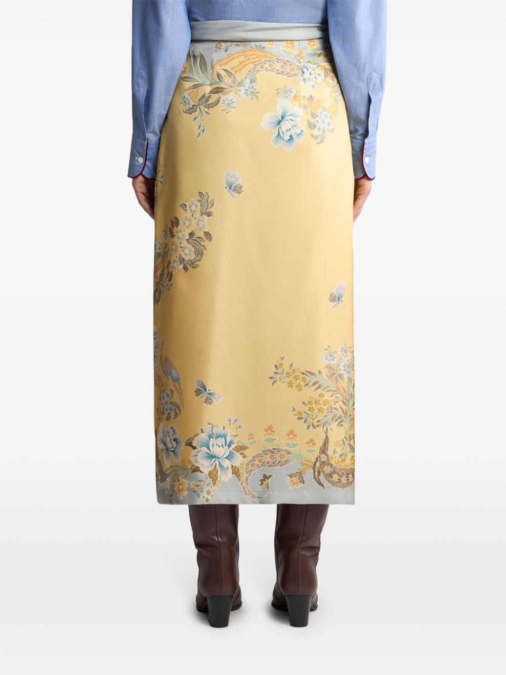 Shop Etro Floral-print Silk Midi Skirt In Yellow