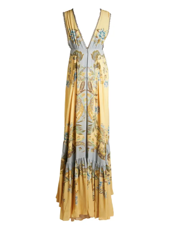 ETRO floral-print crepe-de-chine Dress | Yellow | FARFETCH