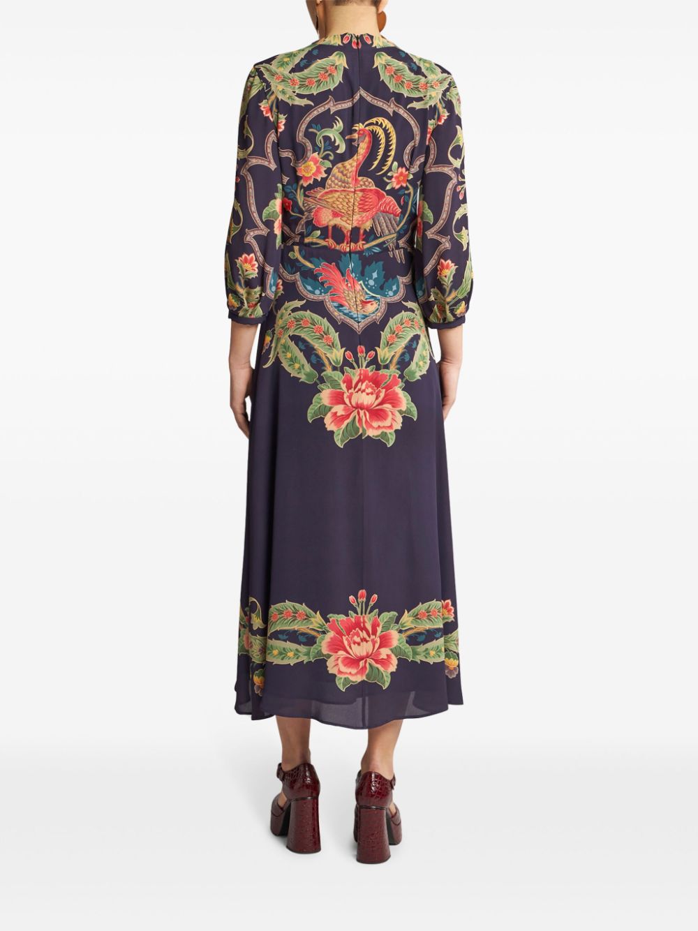 Shop Etro Floral-print Crepe-de-chine Dress In Blue