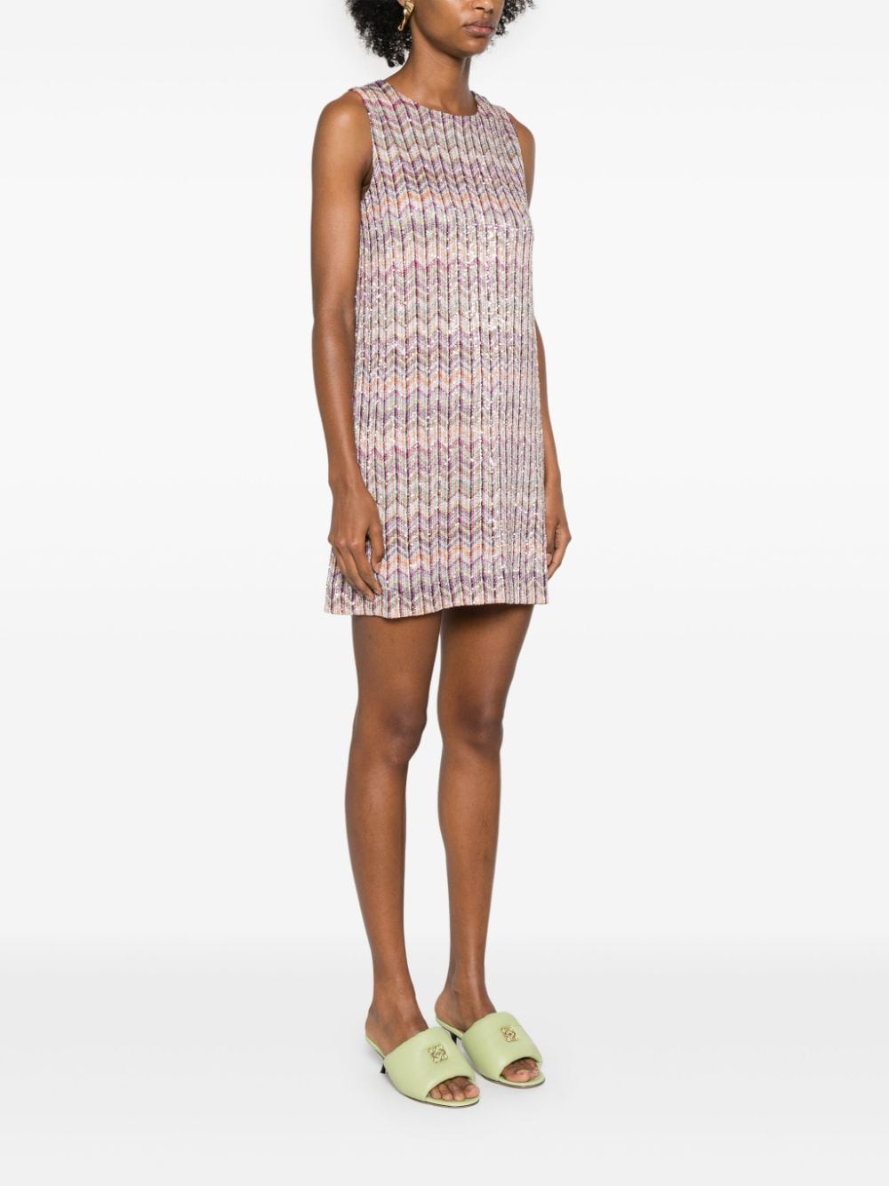 Shop Missoni Sequined Zigzag-woven Minidress In Pink