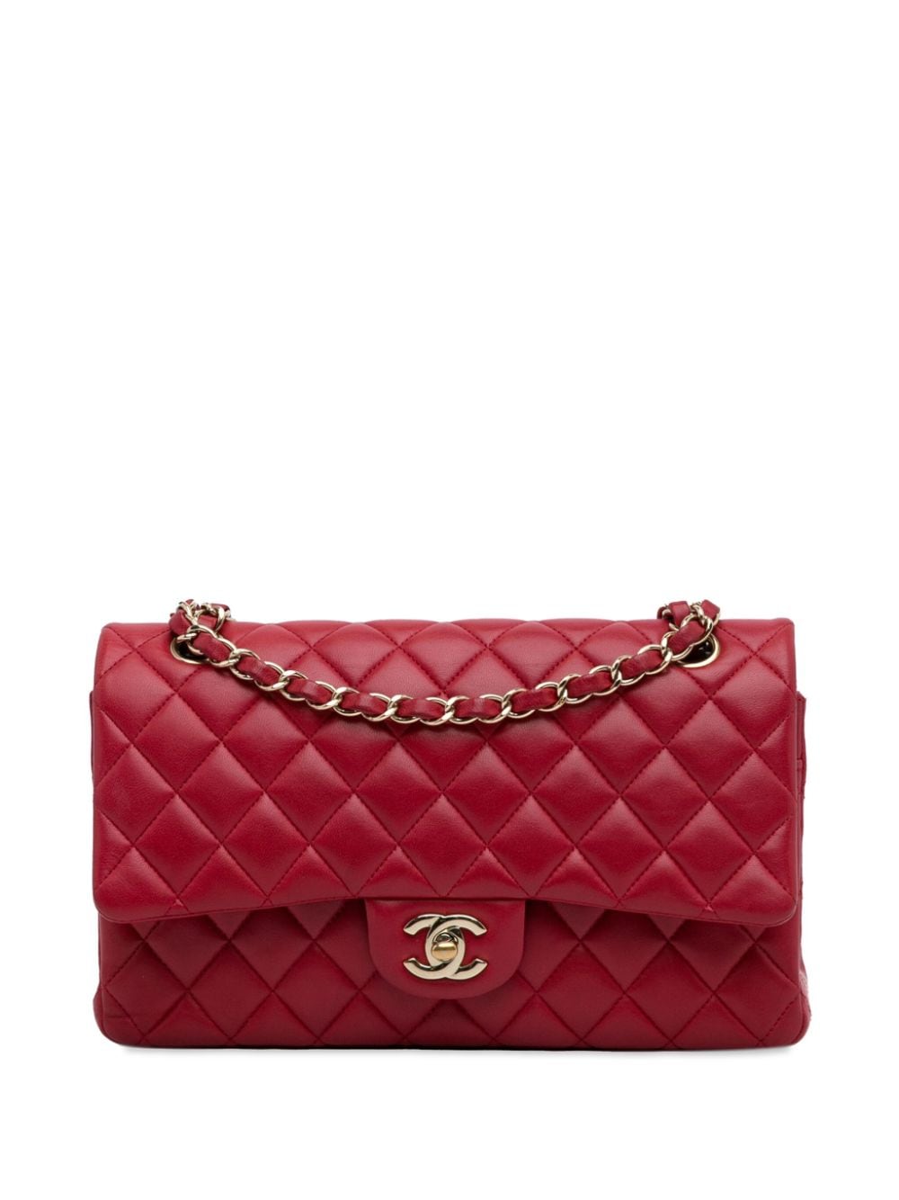 Pre-owned Chanel 2016-2017 Medium Classic Lambskin Double Flap Shoulder Bag In Red