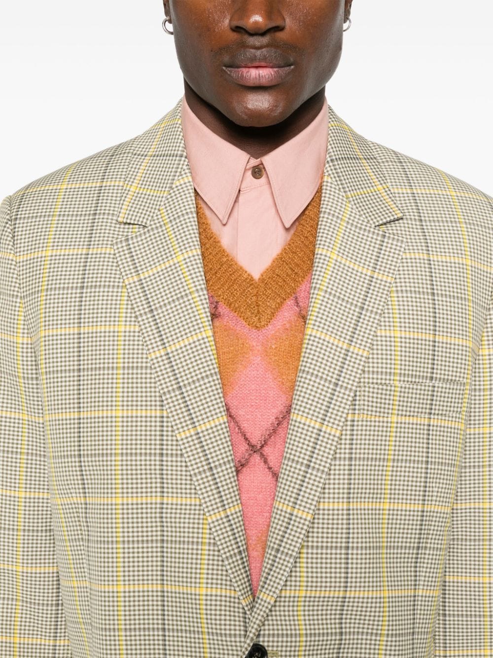 Shop Marni Microcheck Blazer In Yellow