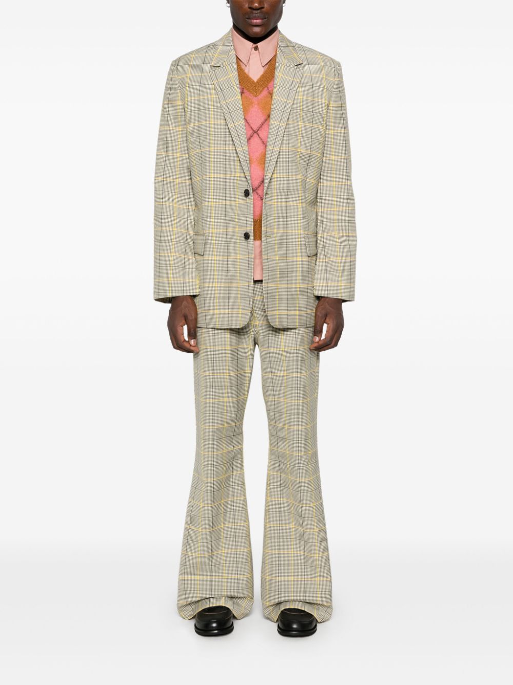 Shop Marni Microcheck Trousers In Yellow