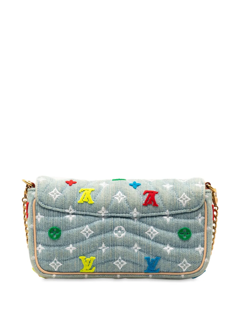 Louis Vuitton Pre-Owned 2019 Embroidered Monogram Denim New Wave Chain Pochette crossbody bag - Blauw
