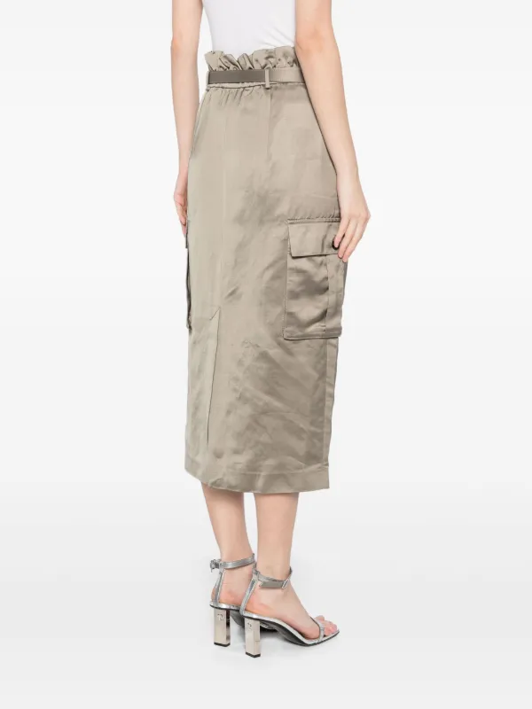 【送料&関税込】self-portrait Cargo Skirt In Satin Self-Portrait Satin Cargo Midi Skirt | Neutrals | FARFETCH