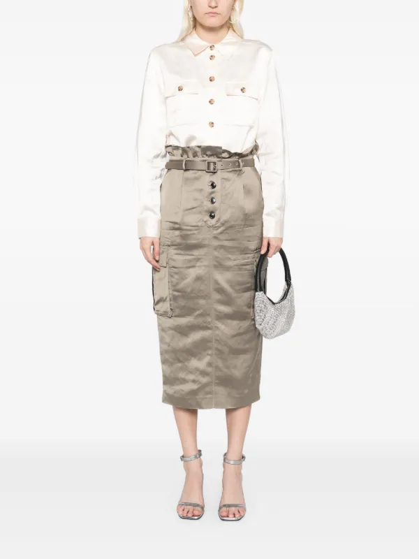 【送料&関税込】self-portrait Cargo Skirt In Satin Self-Portrait Satin Cargo Midi Skirt | Neutrals | FARFETCH