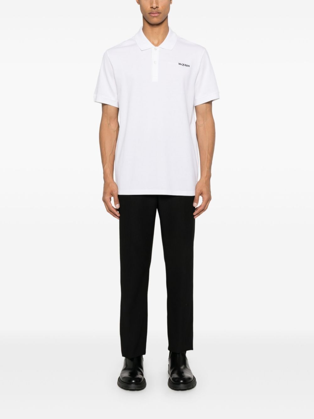 Shop Alexander Mcqueen Logo-embroidered Cotton Polo Shirt In White