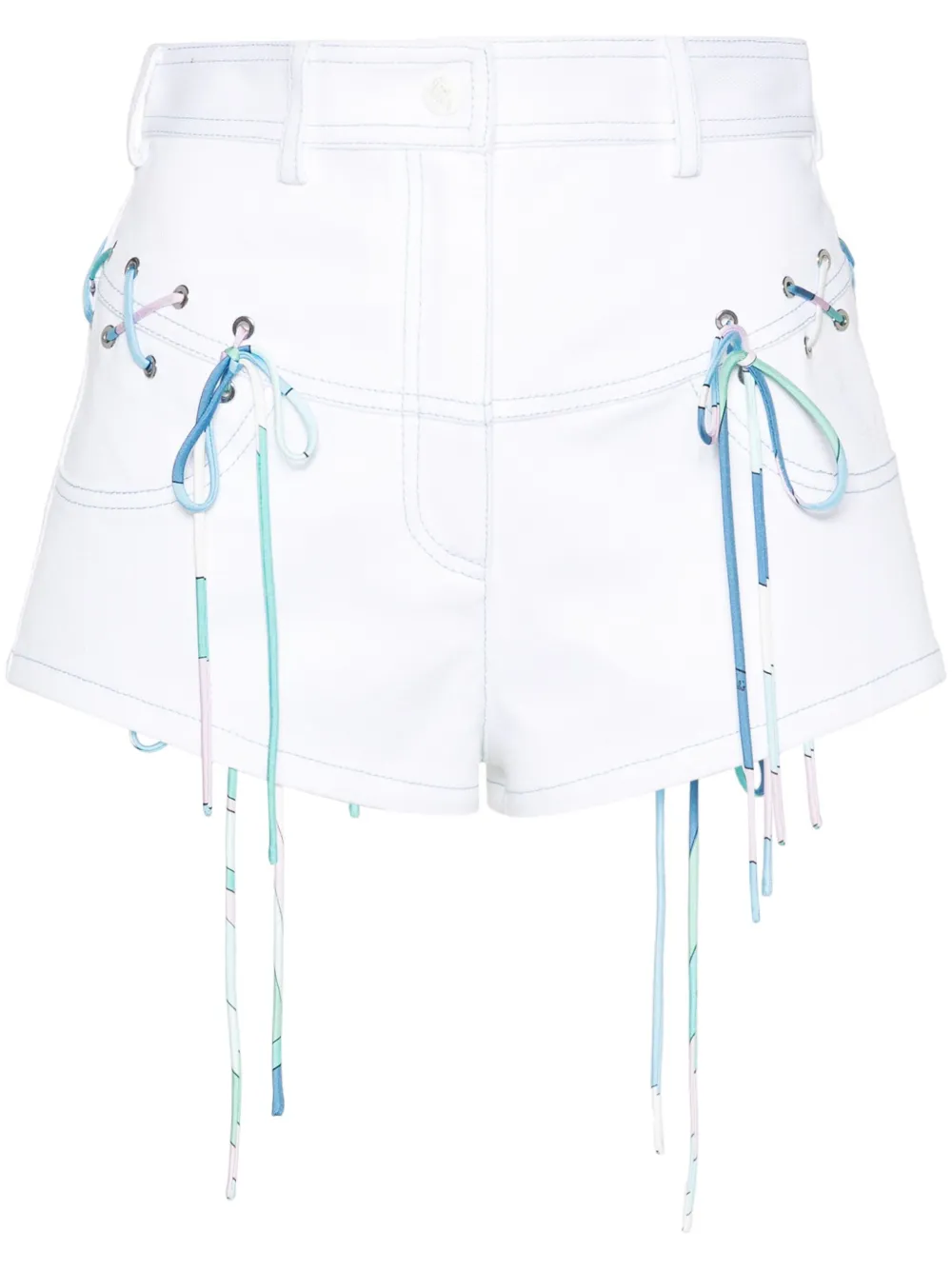 Shop Pucci Lace-up Denim Shorts In White