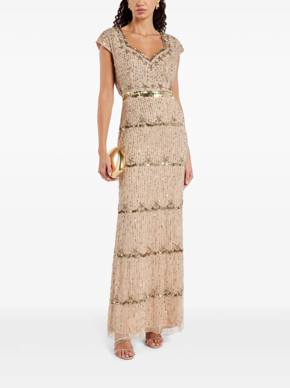 Mac Duggal Avondjurk verfraaid met pailletten - Beige