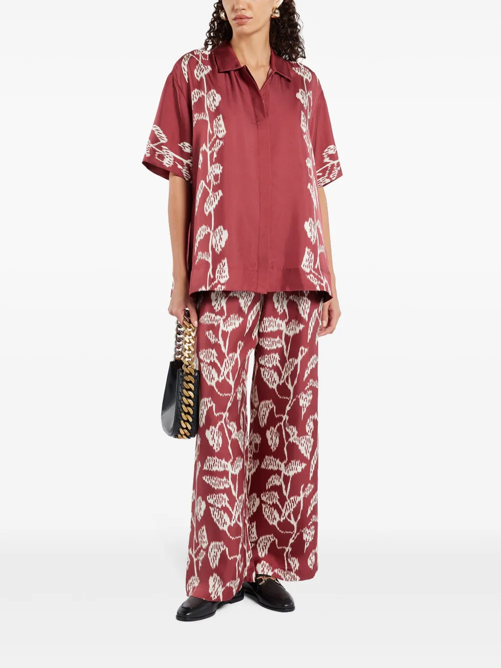 Asceno Broek met bloemenprint - Rood