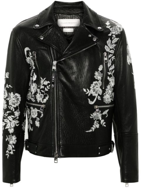 Alexander McQueen floral-embroidered leather biker jacket