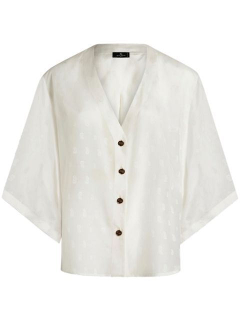 ETRO logo-jacquard silk-cotton shirt Women