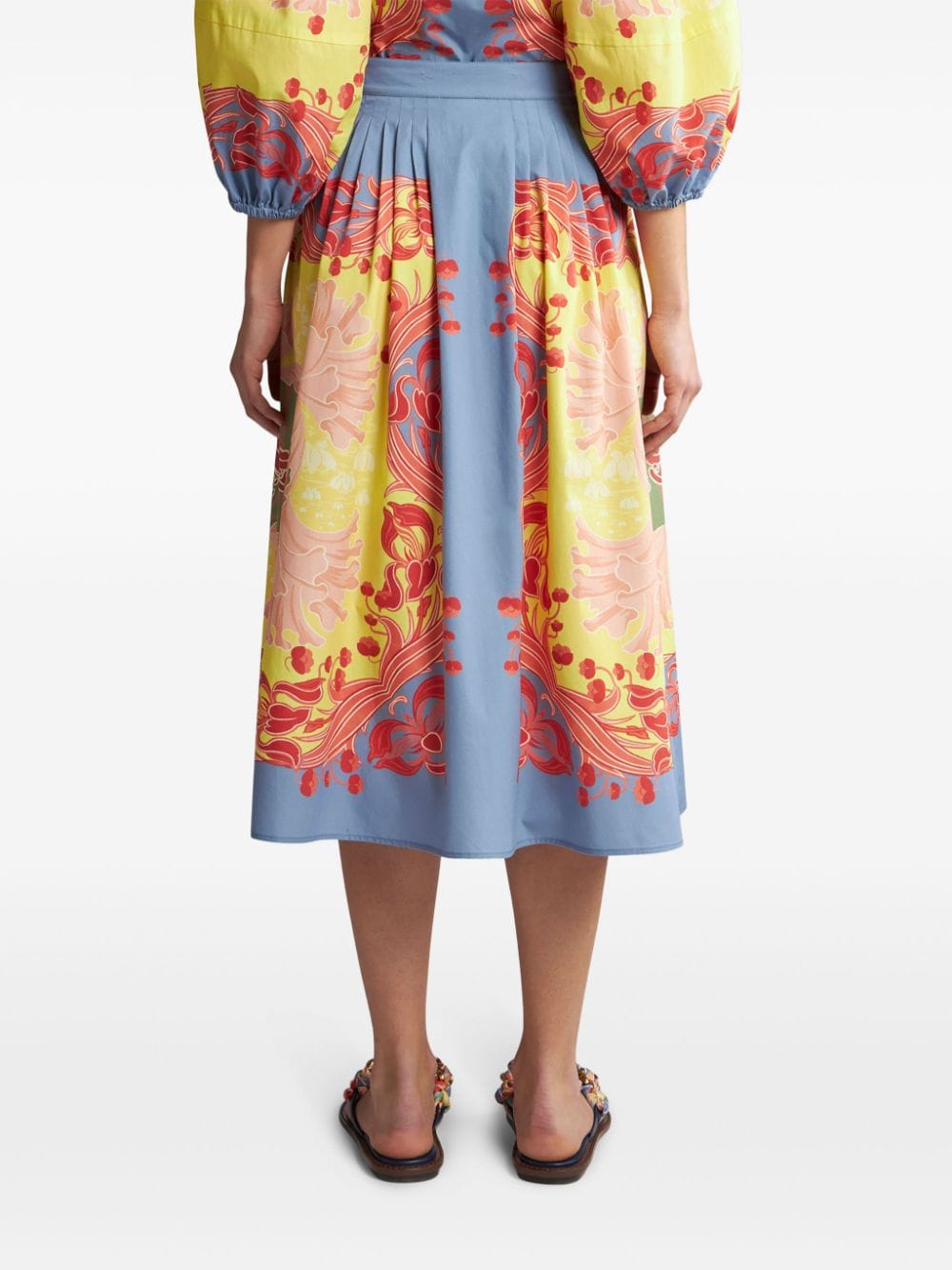 Shop Etro Pleated Button-down Midi Skirt In Blue