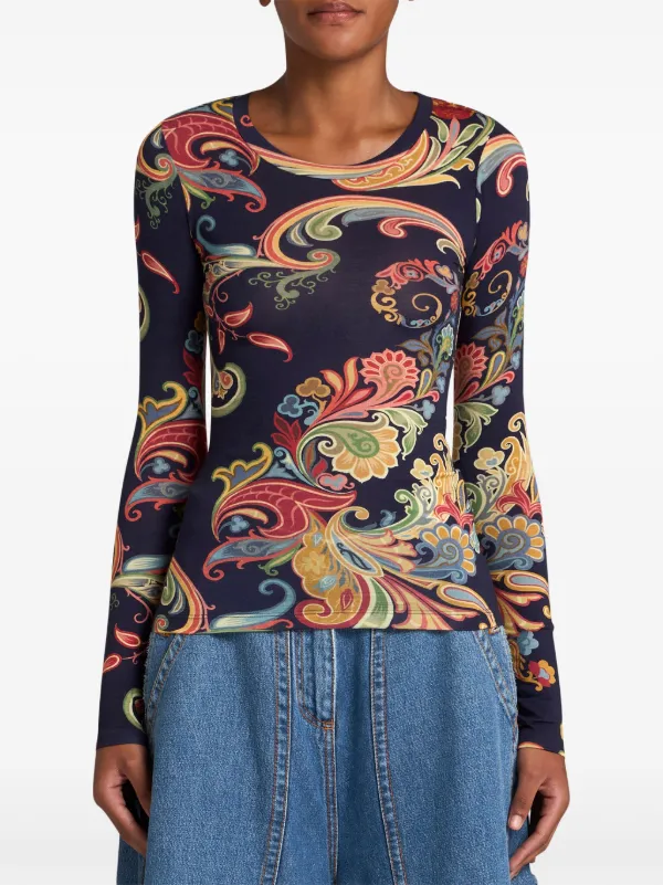 Tシャツ・カットソー ETRO JERSEY TOP ETRO Printed Jersey t-shirt | Blue | FARFETCH TH