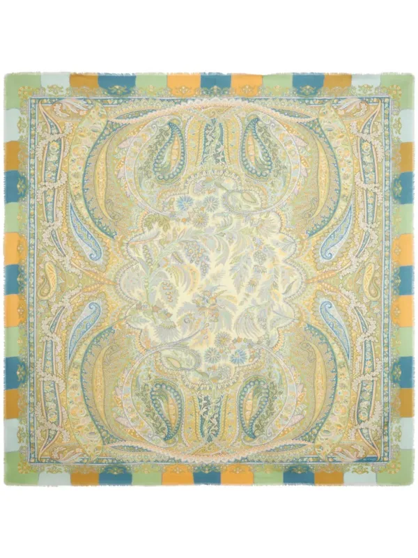 Etro Wool and Silk Shawl with Print in Neutrals