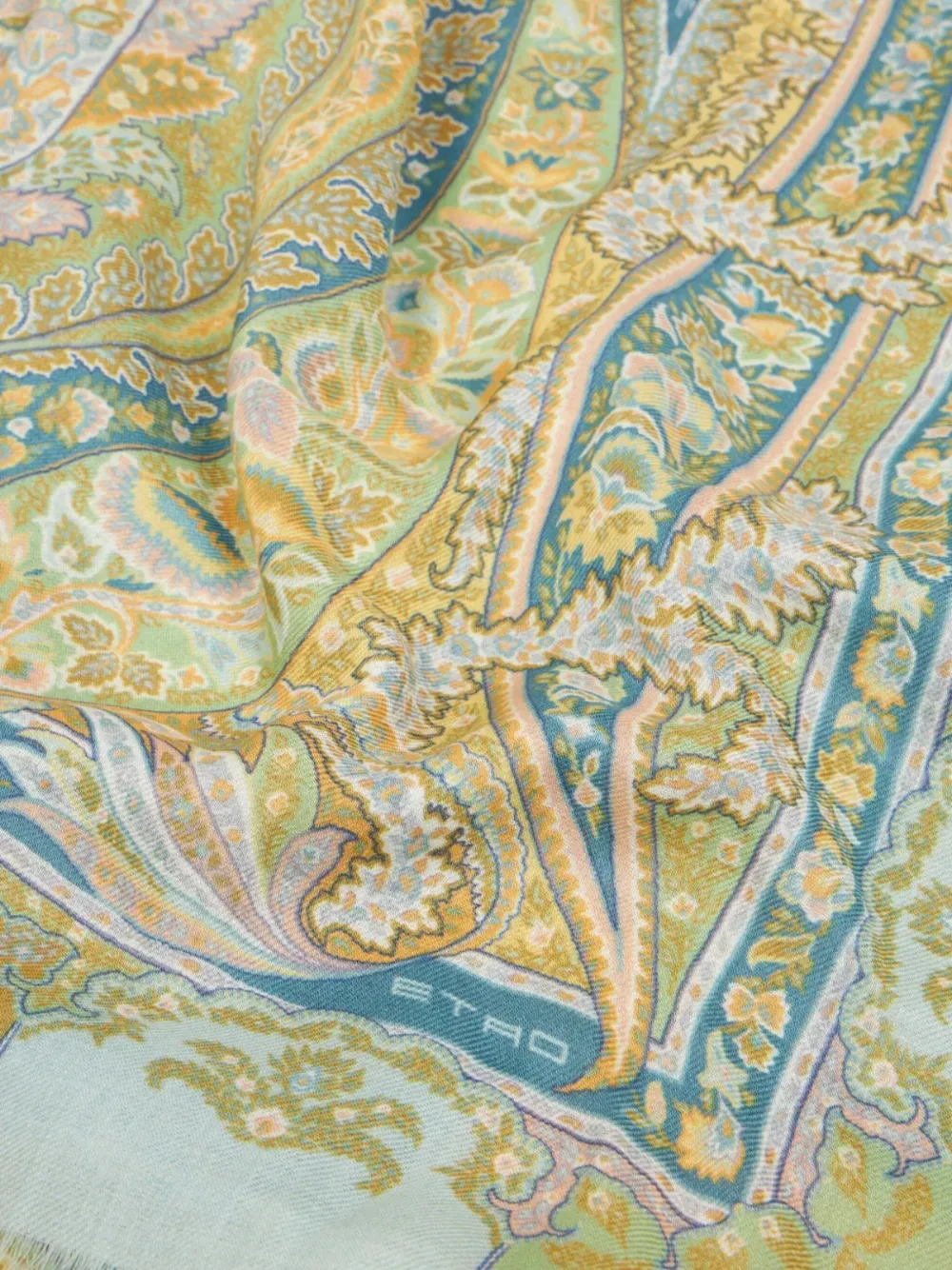 Etro Wool and Silk Shawl with Print in Neutrals, view 2