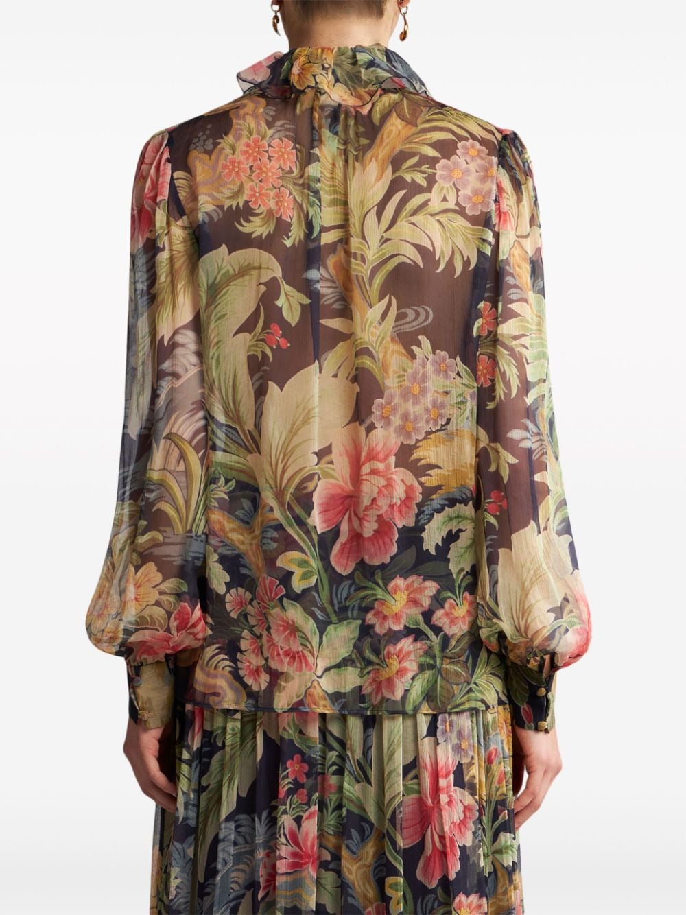 Shop Etro Floral-print Silk Blouse In Blue