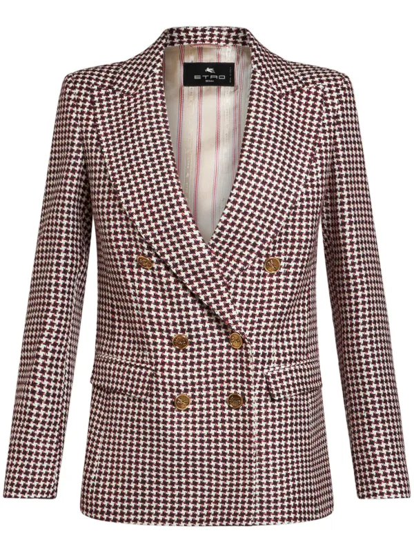 Etro Houndstooth-pattern Double-breasted Jacket in White