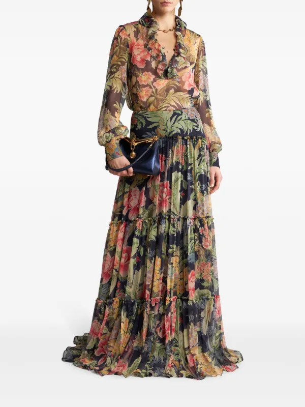 ETRO floral-print Maxi Skirt | Blue | FARFETCH