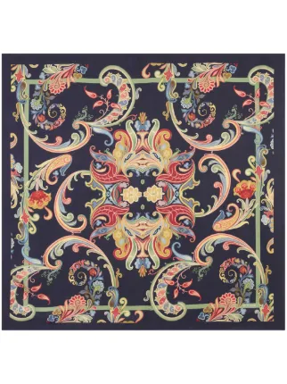 Écharpe Vintage ETRO En Soie Et Acétate - Motif Géométrique Multicolore, Italie