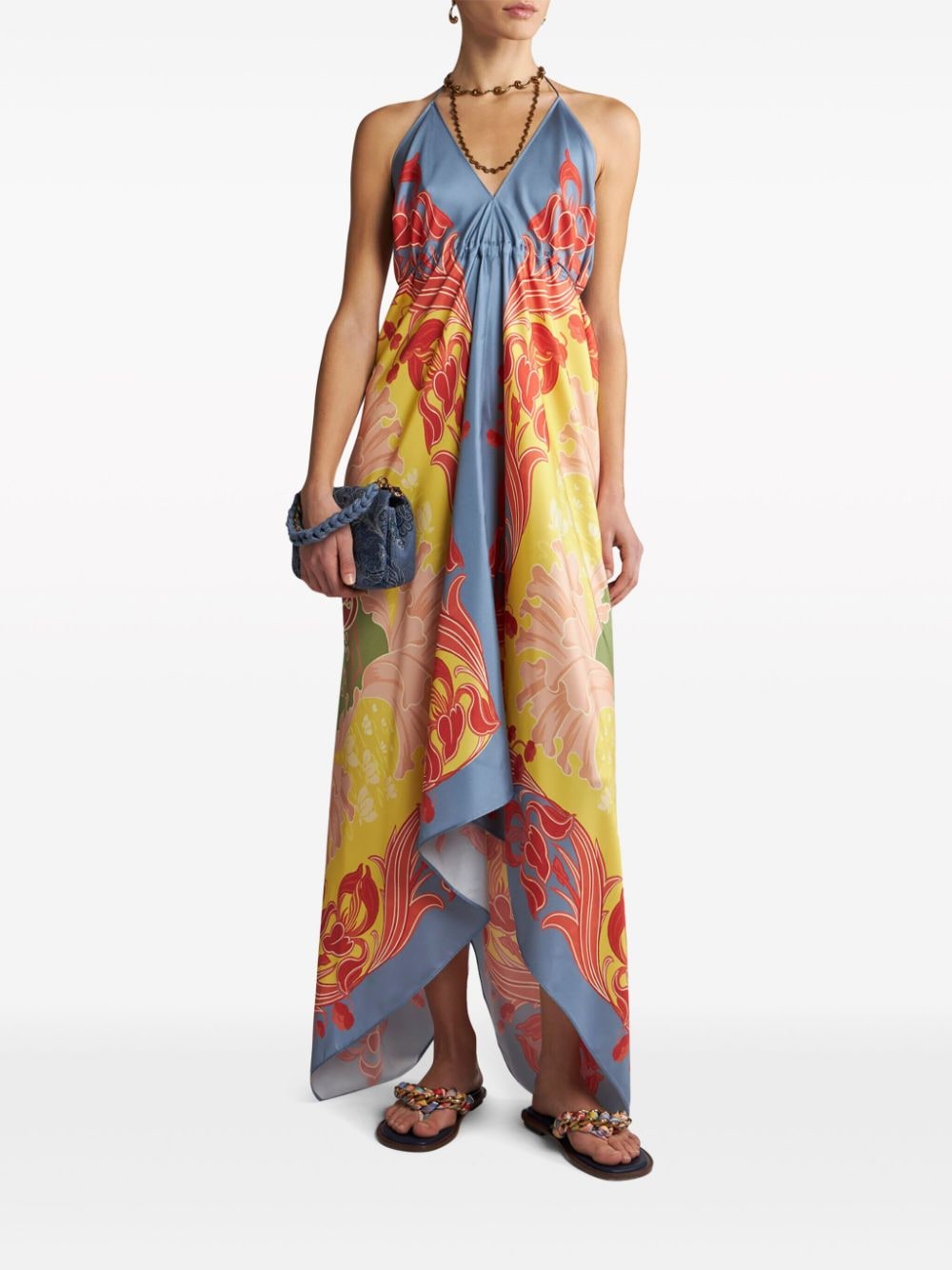 Shop Etro Graphic-print Silk Dress In Blue