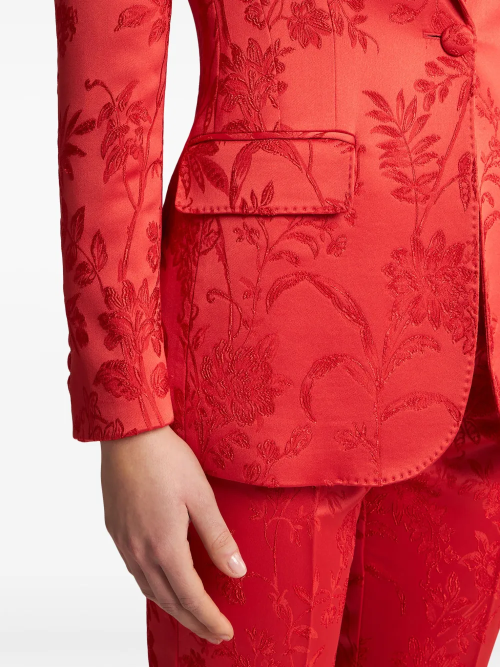 ETRO Brokkaat blazer met enkele rij knopen en jacquard Rood