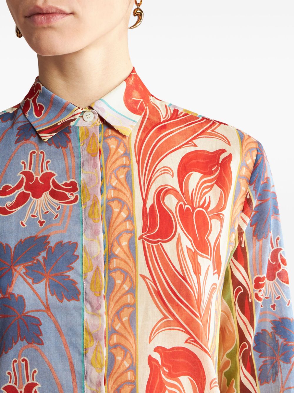 Shop Etro Long Printed Cotton Shirt In Blue